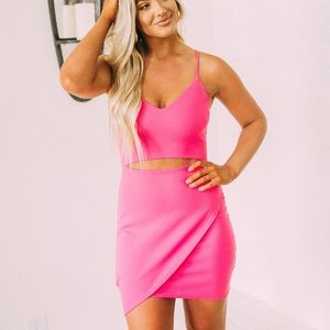 These three boutique Hot pink cut out homecoming dress